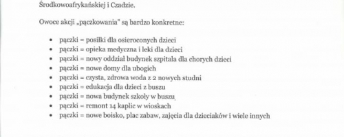 Podziękowanie za pomoc dla Afryki